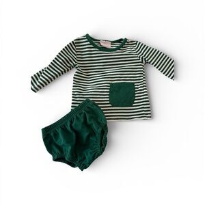 Stitchy Fish Long Sleeve Striped Green Baby Set